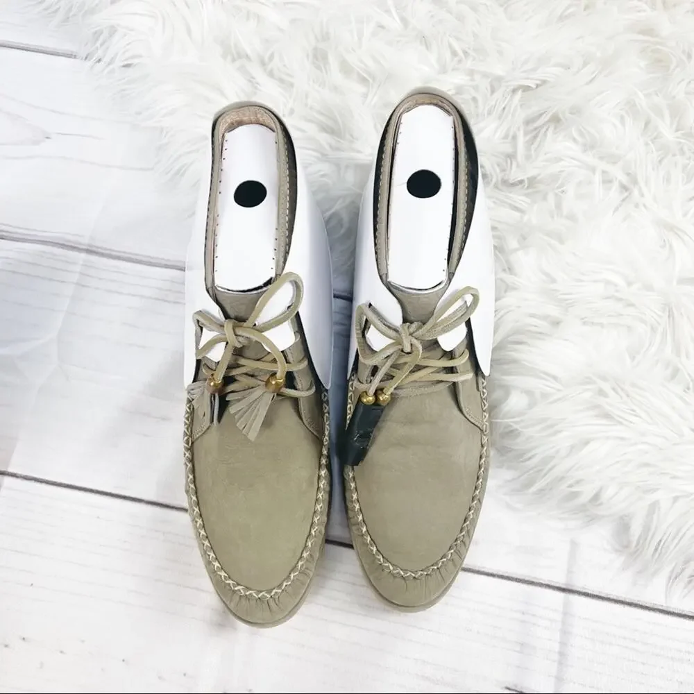 UGG W Caleb Mouse Fringe Nubuck Slip on Leather Booties‎ Moccasins Size 11